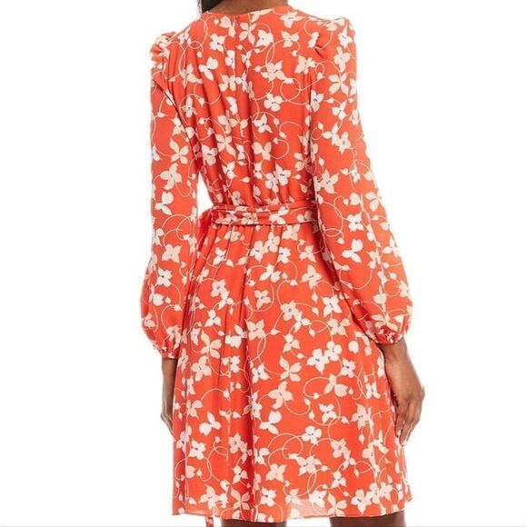 ELIZA J Tie Waist Floral Print Crew Neck 3/4 Sleeve A-Line Pebble Crepe Dress - Picture 4 of 8